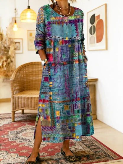 Manuela | Abito Denim con Patchwork etnico