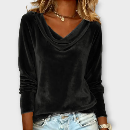 Top largo con scollo drappeggiato in terciopelo
