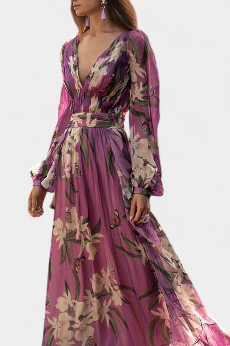 Roselle Abito floreale Casual di Rete con scollo a V