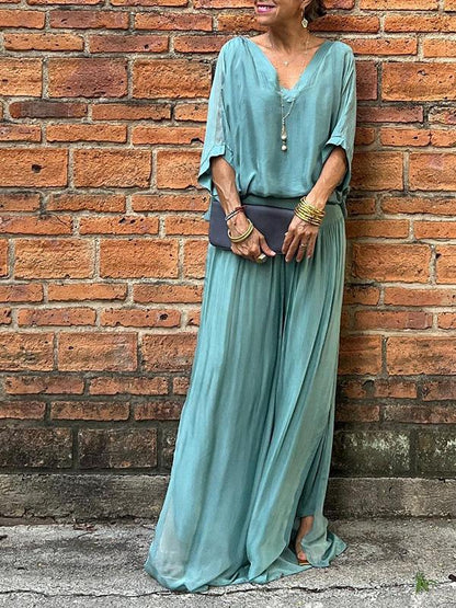 ESMERALDA – SET DI PANTALONI AMPI DI CHIFFON ELEGANTE DI DUE PEZZI