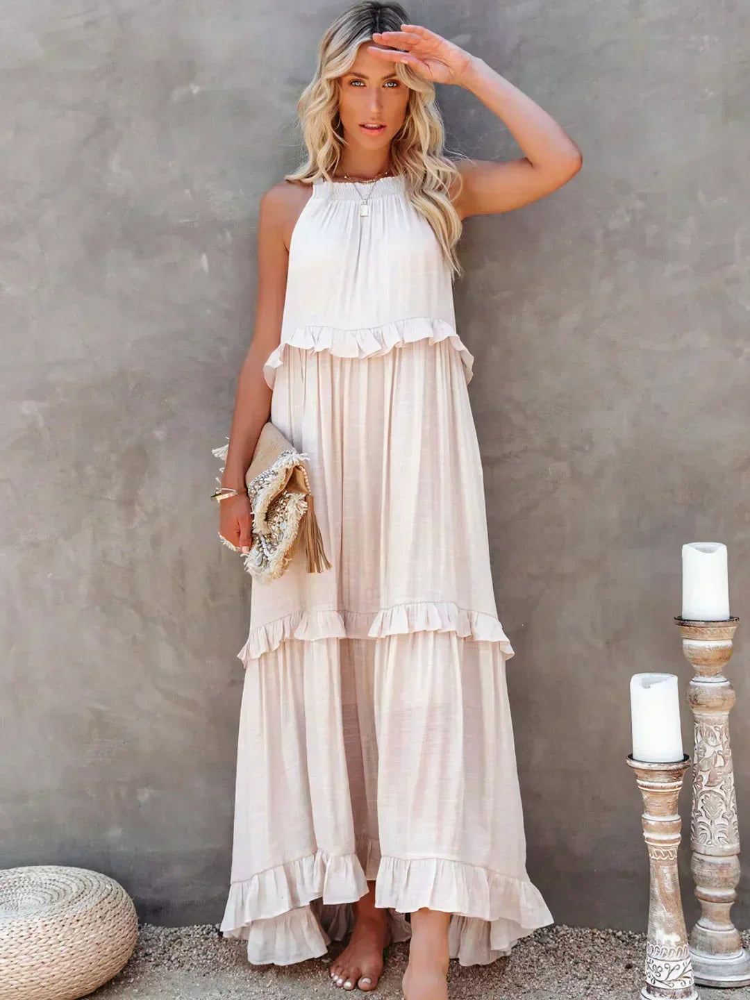 Ilona - Abito Halter con Volant e Tasche Maxi