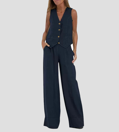 Jessica - Set di Gilet Abotonado e Pantaloni a gamba larga