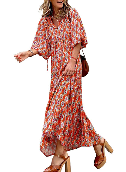 WINONA – ABITO MAXI GEOMETRICO BOHEMIO CON MANICHE A PALLONCINO PER DONNA