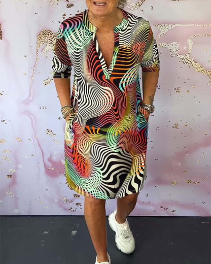 Abito midi di Collo a V Multicolore per Donne