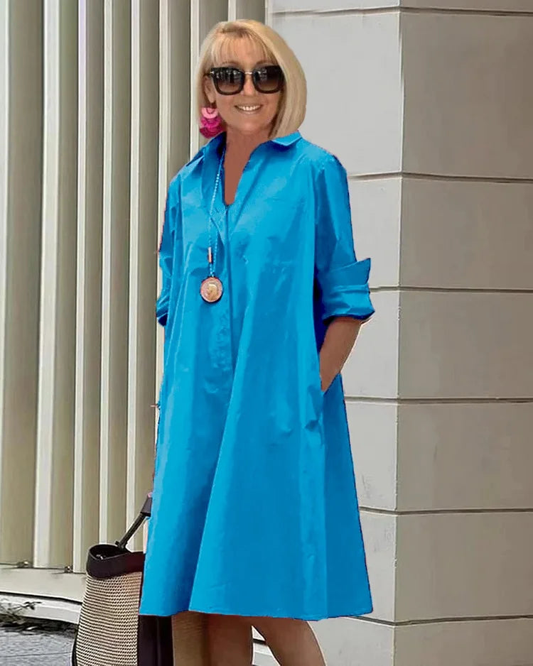 Vireya - Abito Midi con Collo di Camicia e Tasche