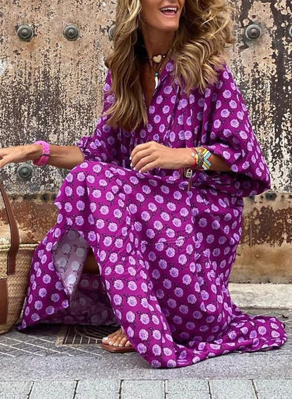 WINONA – ABITO MAXI GEOMETRICO BOHEMIO CON MANICHE A PALLONCINO PER DONNA