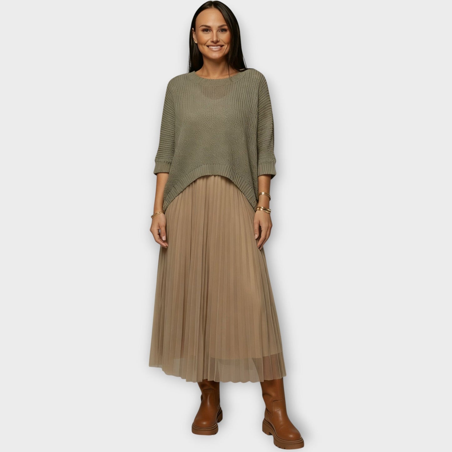Set di Top di Maglia e Gonna midi Plissettata