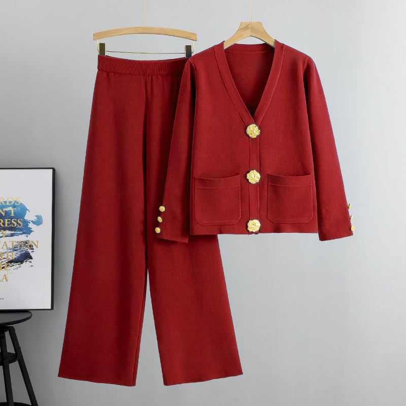 AZARIA – COMPLETO DI PANTALONI DI MAGLIONE DI LANA CON BOTTONI METÁLICOS