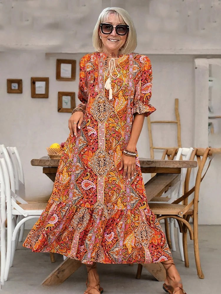 Mevelyn - Abito Bohemio di Paisley con Borlas e Cinta