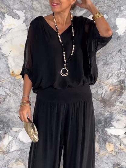 ESMERALDA – SET DI PANTALONI AMPI DI CHIFFON ELEGANTE DI DUE PEZZI