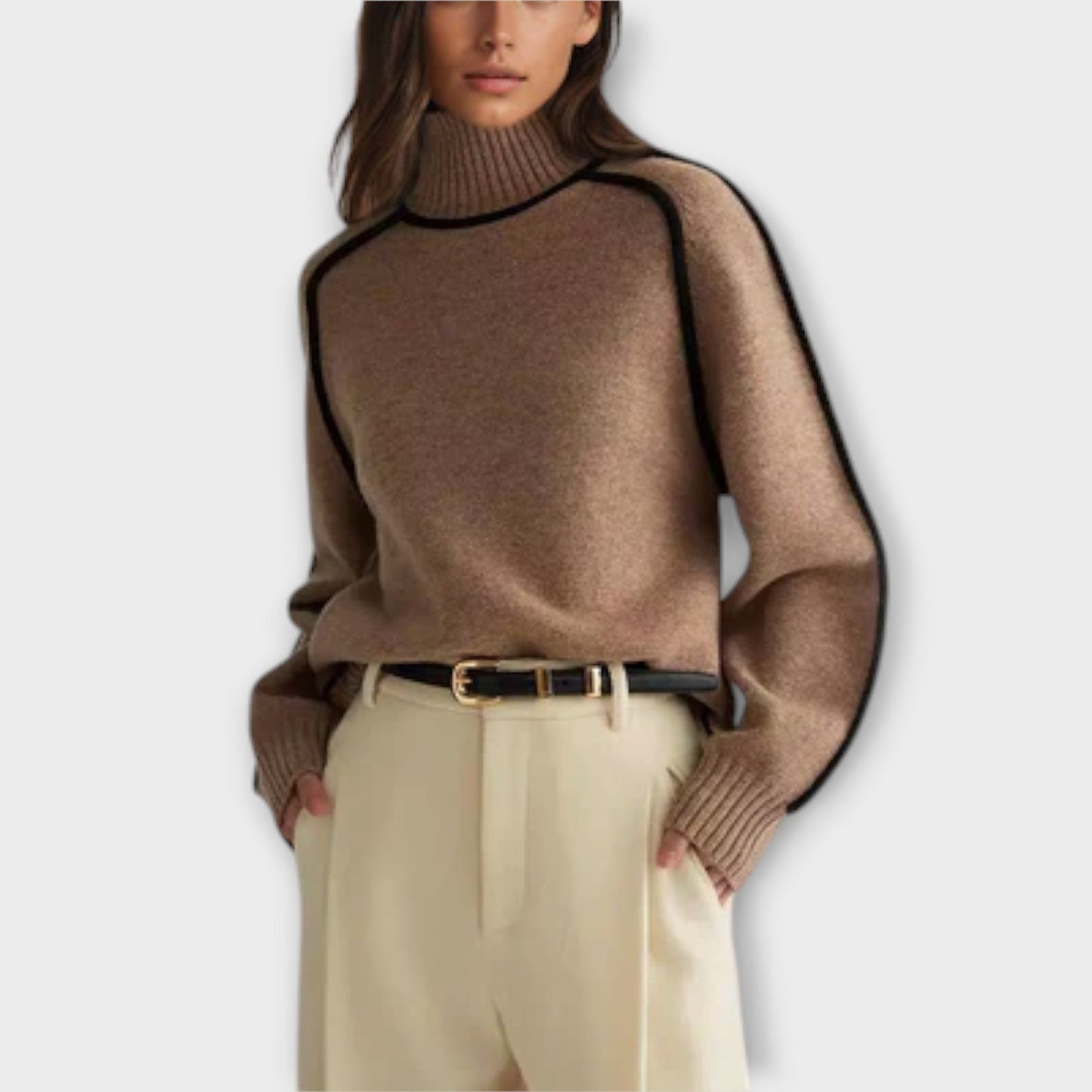 Brielle | Maglione a collo alto da da donna con Texture A coste | Morbido e strutturato