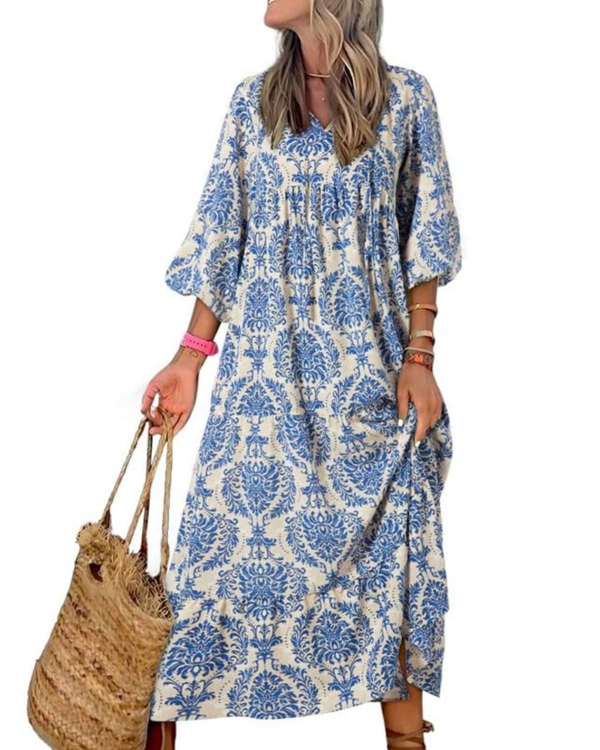 WINONA – ABITO MAXI GEOMETRICO BOHEMIO CON MANICHE A PALLONCINO PER DONNA