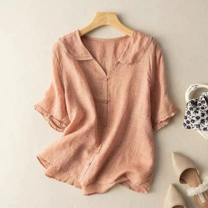 Sotiria - Blusa elegante di Lino a maniche corte