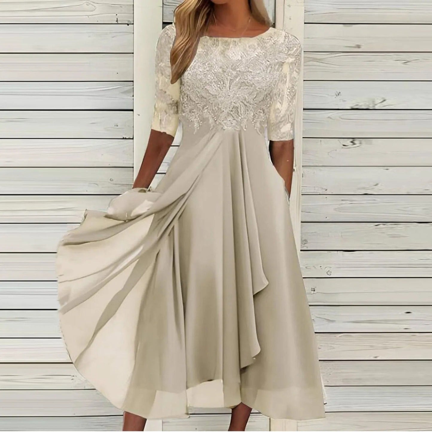 Scarlett™ - Abito Midi con Maniche di Pizzo