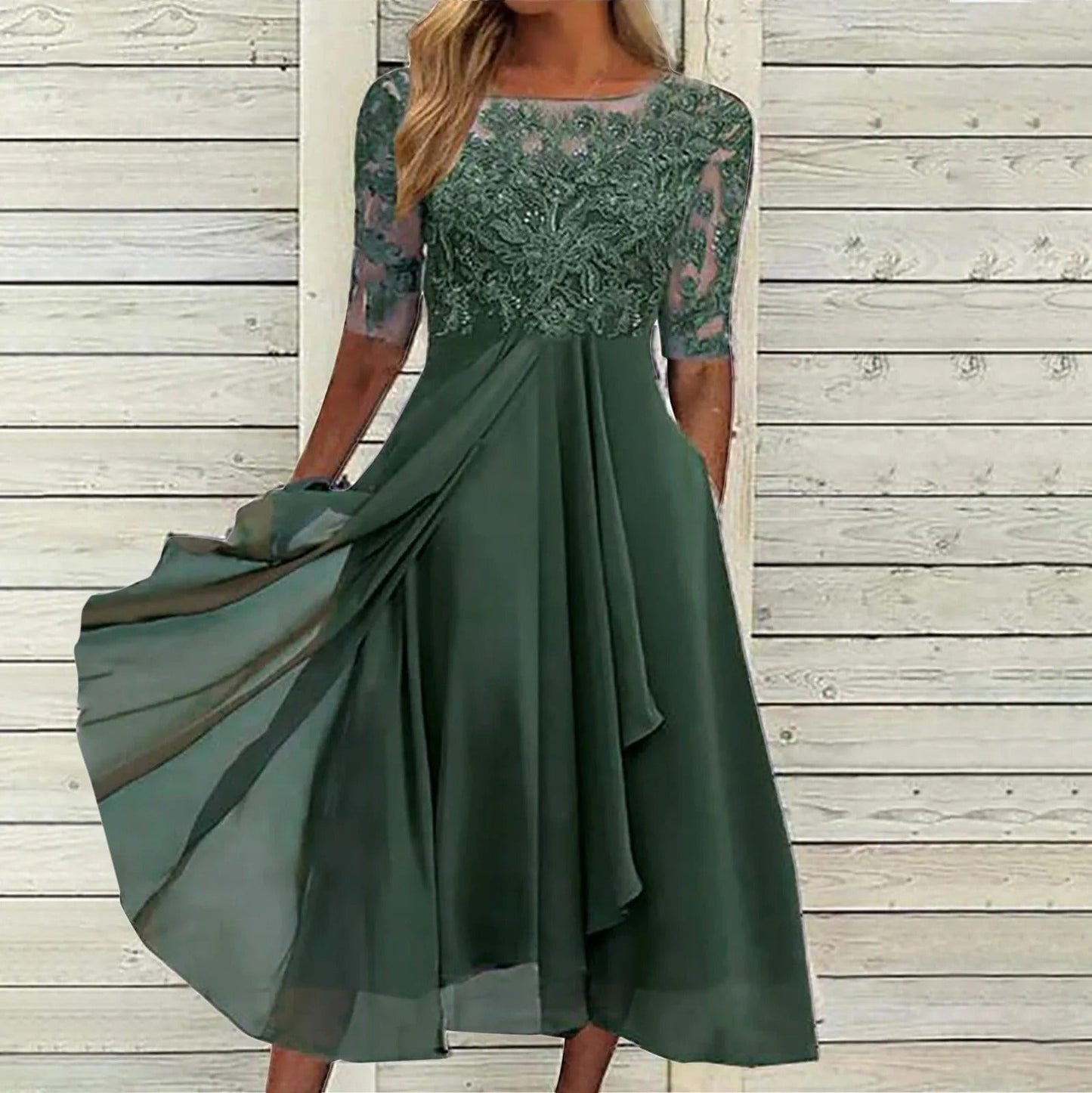 Scarlett™ - Abito Midi con Maniche di Pizzo