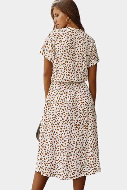 Rovena Abito midi di Pois con Collo Camisero e Vita Regolabile