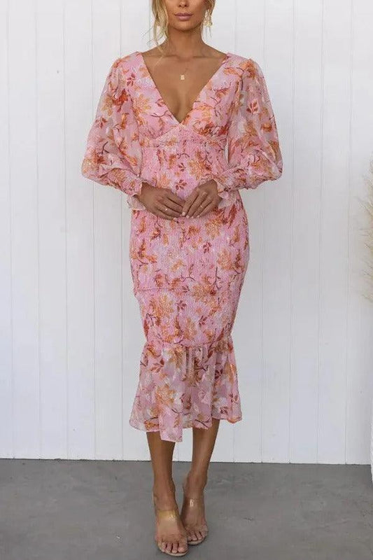 Melissa - Abito Midi con Volant Floreali