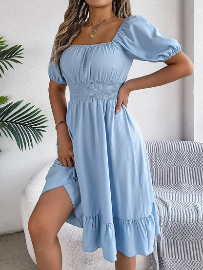 Riley™ - Abito di lino con collo a V e maniche corte elegante