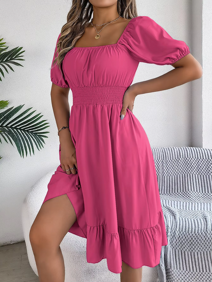 Riley™ - Abito di lino con collo a V e maniche corte elegante