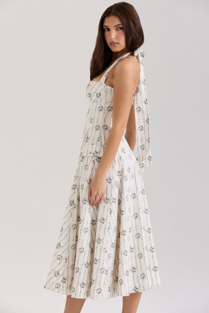 Belle - Abito Midi con Stampato di Margaritas e Collo Halter