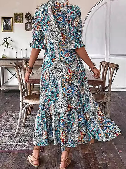 Carolette - Abito Maxi di Collo con Cuerda Boho