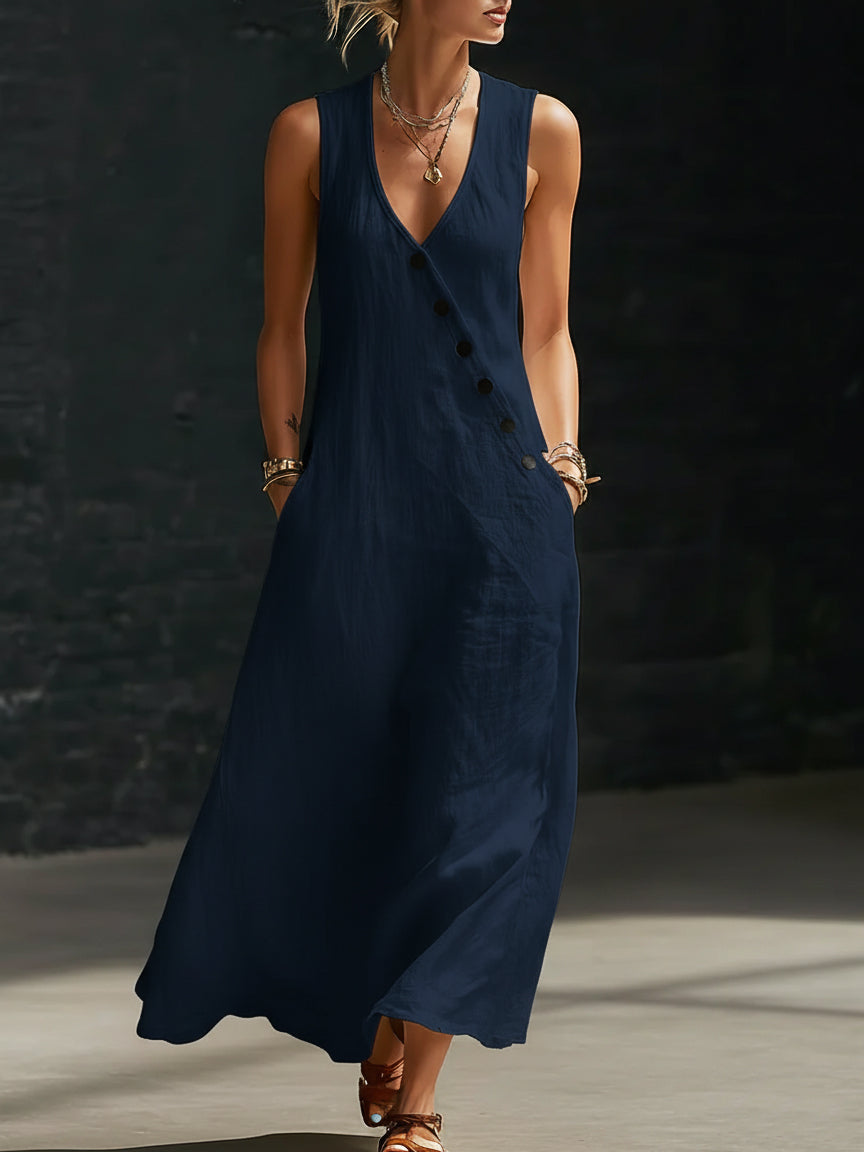 Abito maxi donna Bottonata Fluida - Eleganza Minimalista Quotidiana