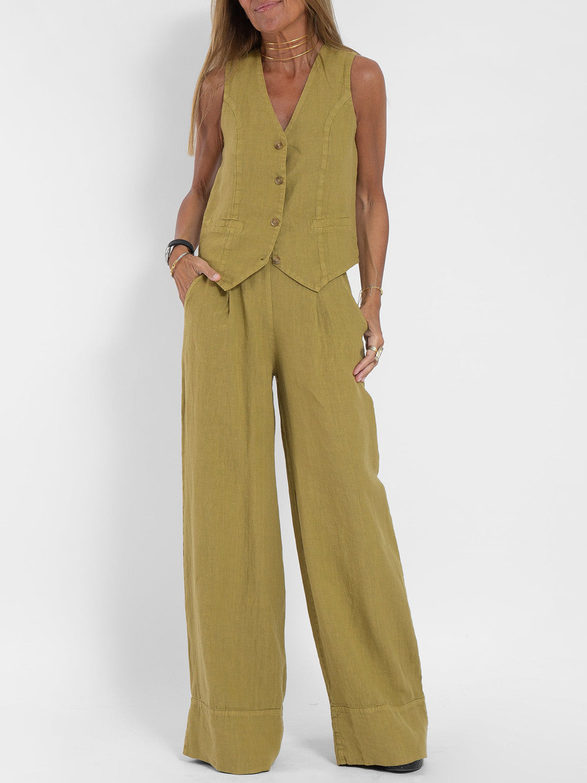 Jessica - Set Gilet Con bottoni & Pantaloni a gamballarga