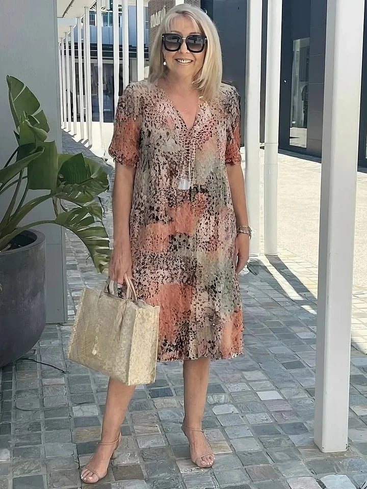 Emelith - Abito Estivo di Pizzo di Leopardato con scollo a V