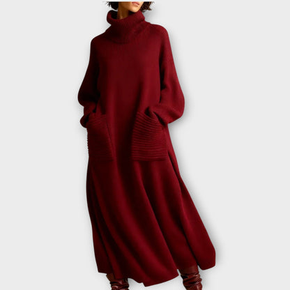 Abito Maxi di Maglia con Collo alto