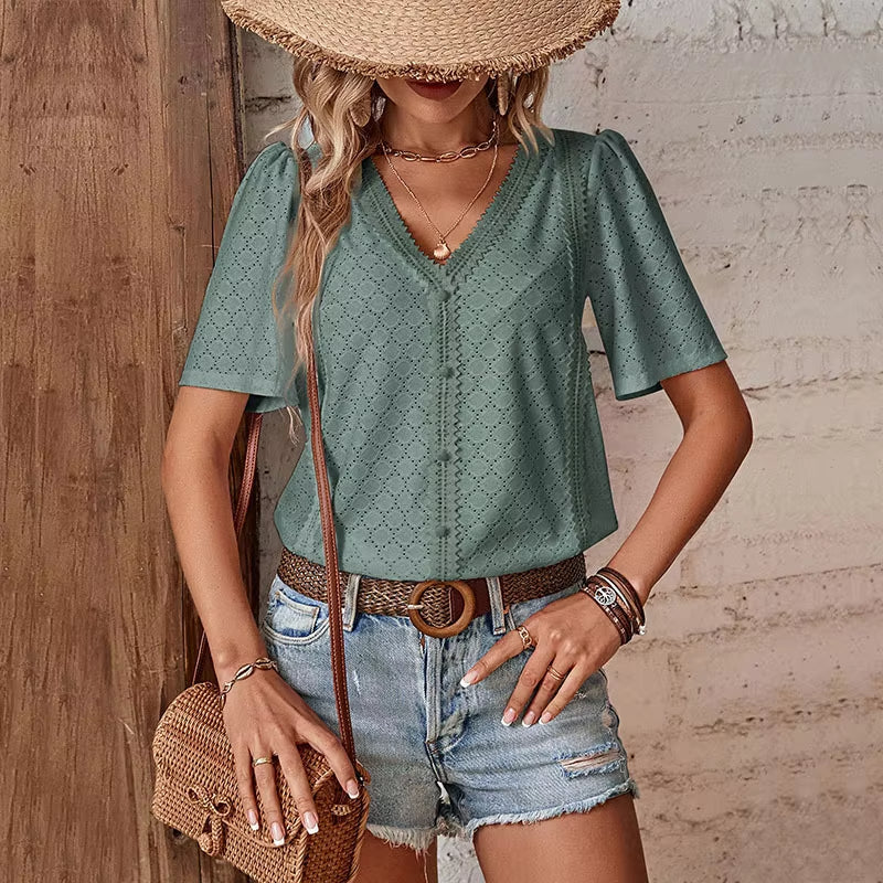 BLUSA A MANICHE CORTE IN V ADELHEID I