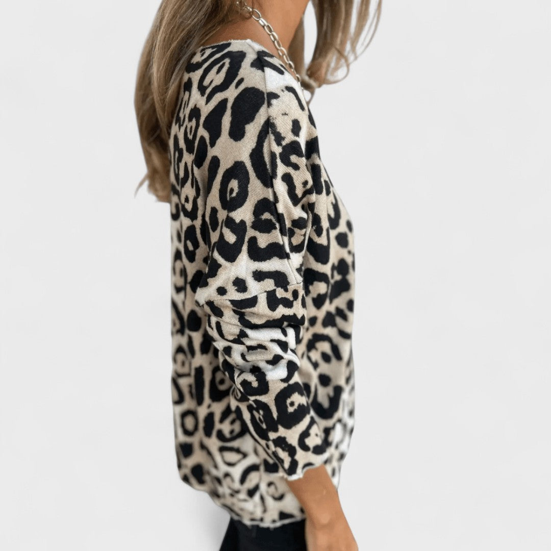 Elvéra - Top casual per donna con stampa di leopardo