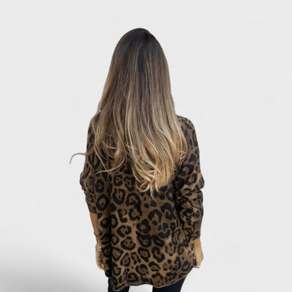 Elvéra - Top casual per donna con stampa di leopardo