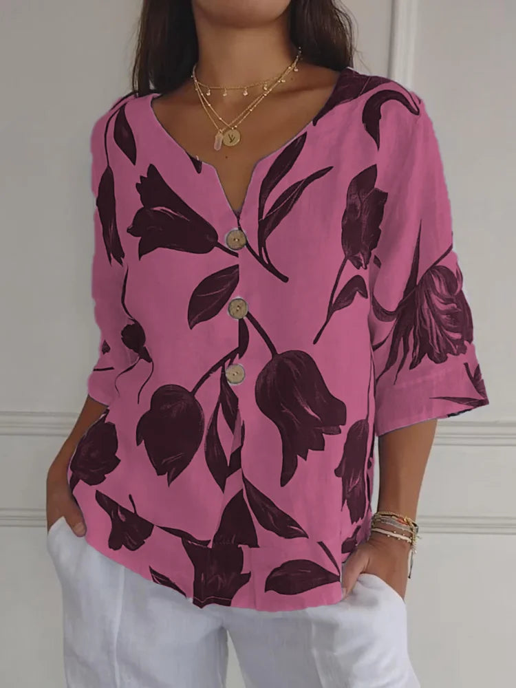 Sanne™ | Blusa Floreale di Bottoni