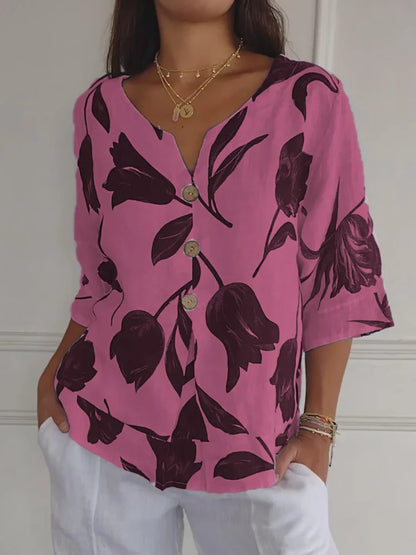 Sanne™ | Blusa Floreale di Bottoni