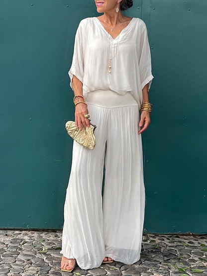 ESMERALDA – SET DI PANTALONI AMPI DI CHIFFON ELEGANTE DI DUE PEZZI