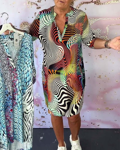 Abito midi di Collo a V Multicolore per Donne