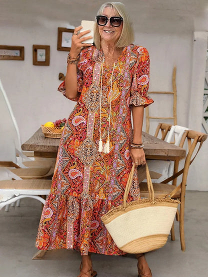 Carolette - Abito maxi di Collo con Cordino Boho