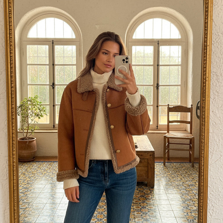 Isabel - Giacca in shearling con bottoni