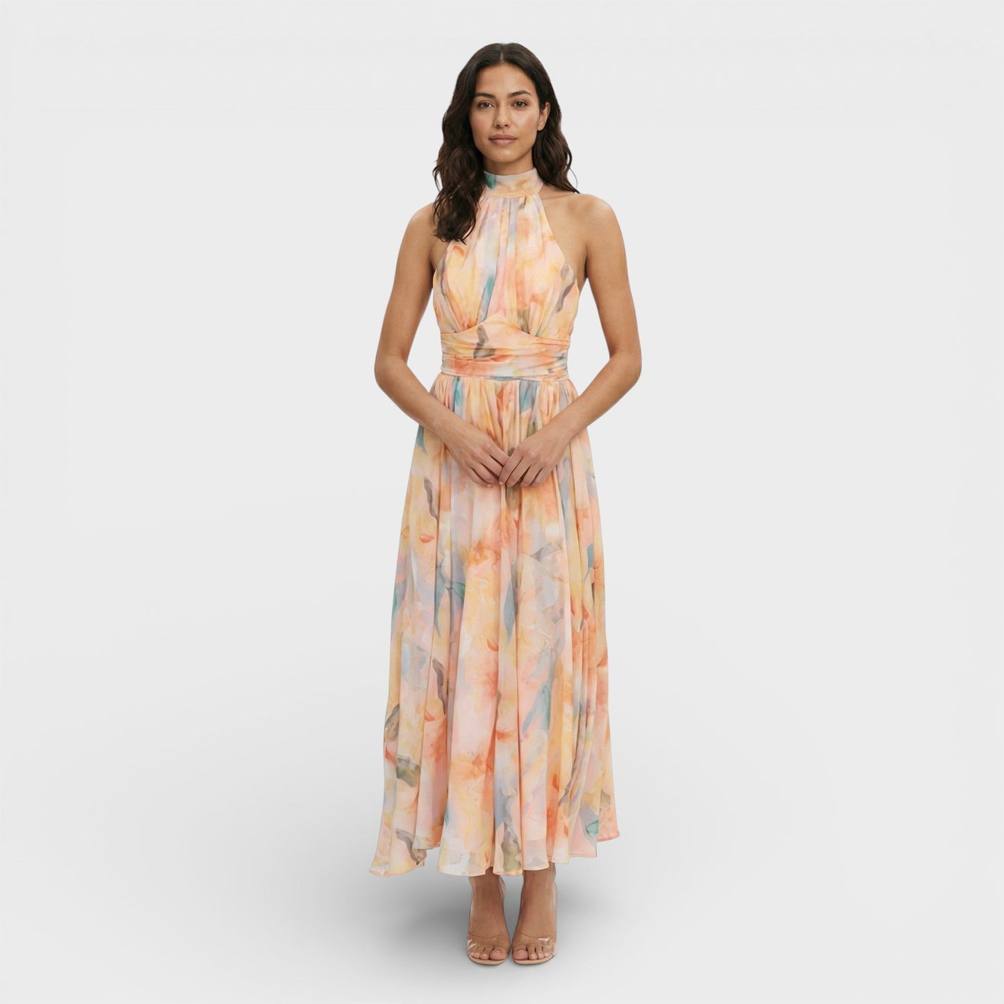 Abito maxi Stampa acquerello Halter