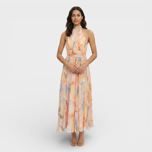 Abito maxi Stampa acquerello Halter