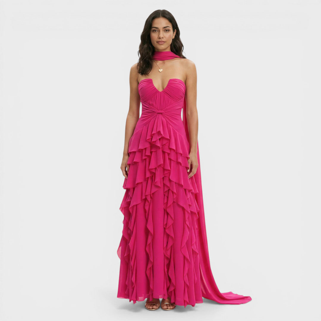 Abito lungo Festa Halter Volant