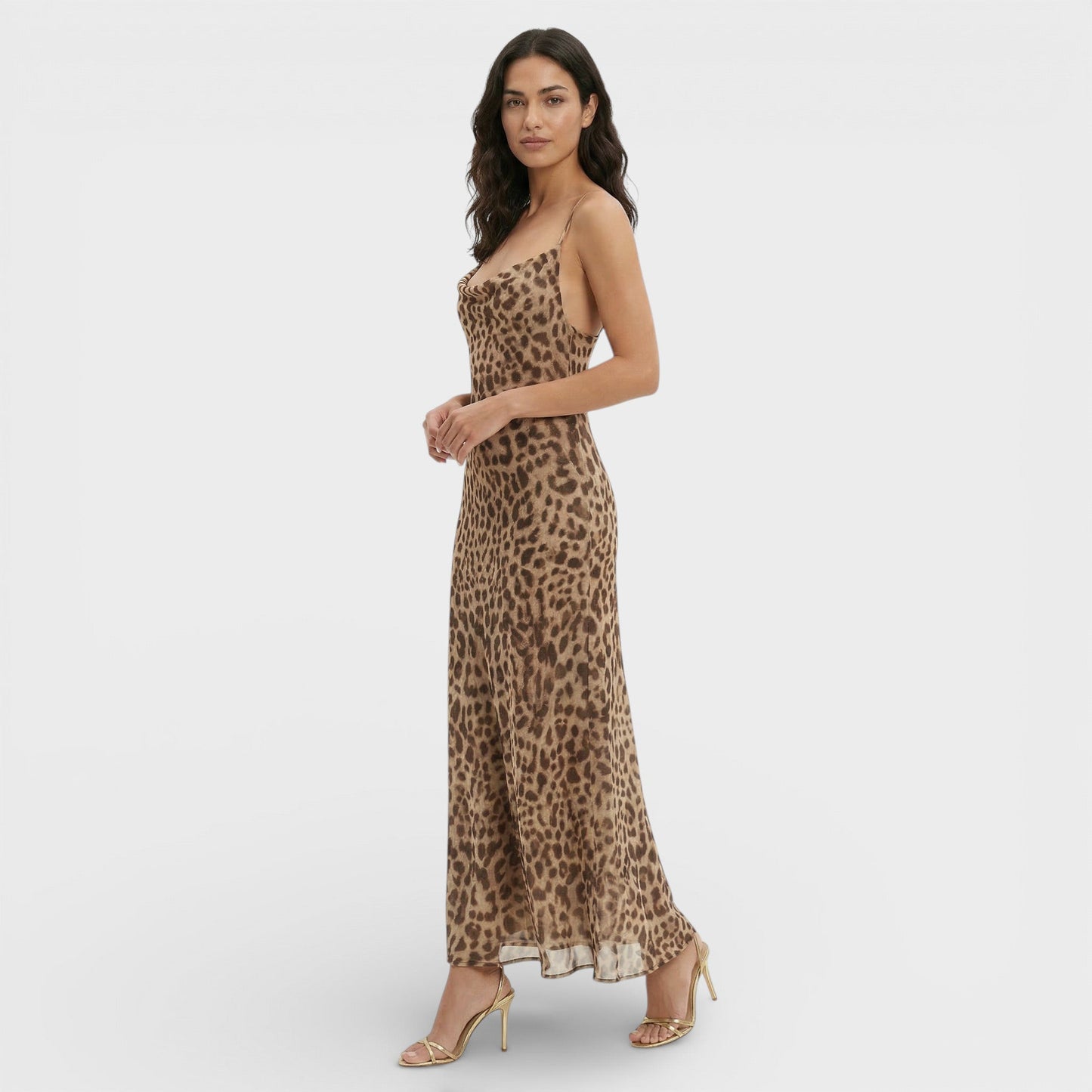 Abito midi Leopardo Schiena scoperta