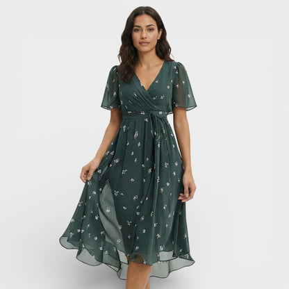 Abito midi Manica corta Scollo Pico