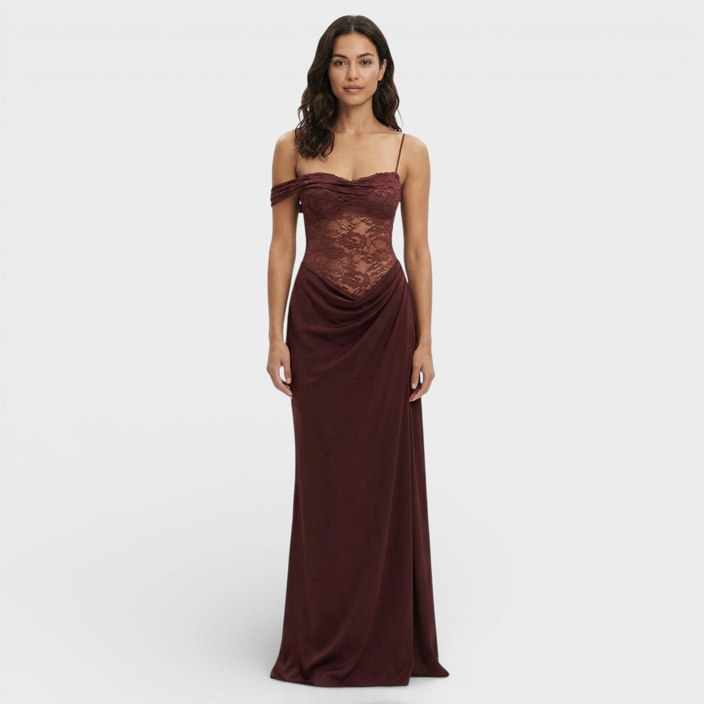 Abito lungo Pizzo Monospalla donna