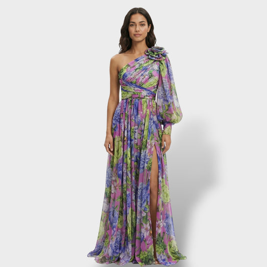 Abito Asimmetrico Floreale Elegante donna