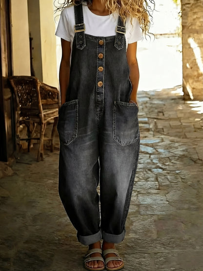 Rocio™ - Pantalone salopette casual in denim con hebilla regolabile.