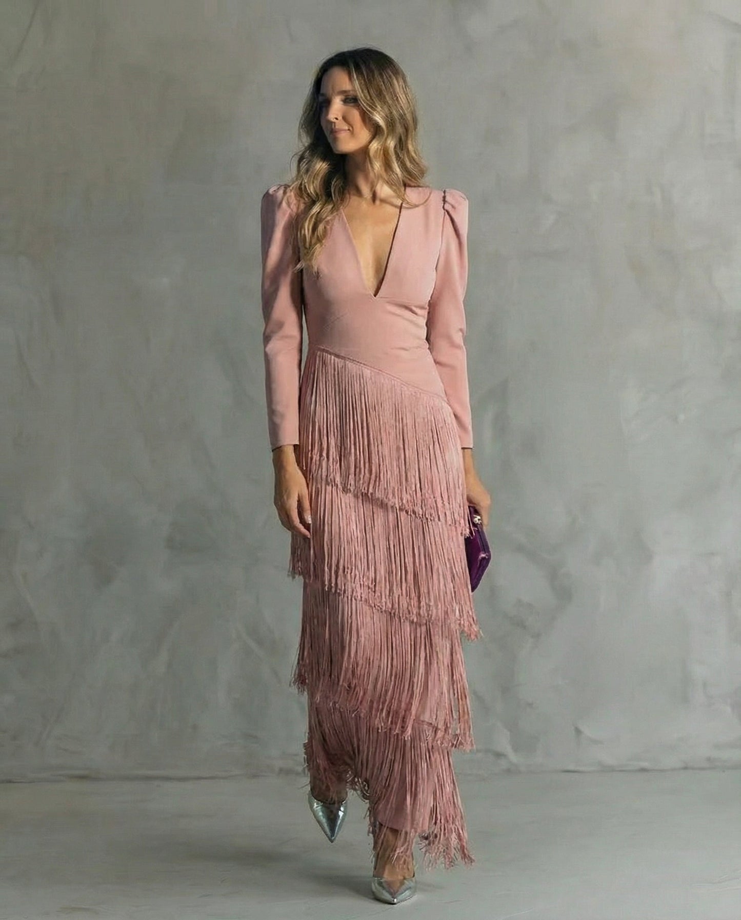Elara™ | Elegante abito midi con maniche di frange