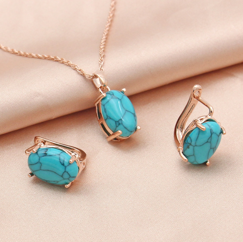 Orecchini vintage + collana con pietra turchese