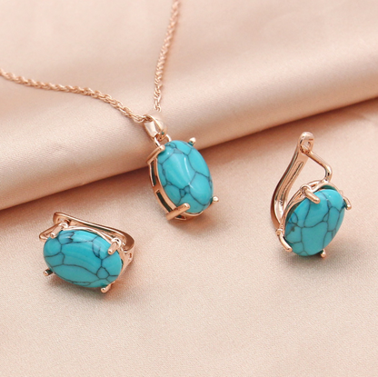 Orecchini vintage + collana con pietra turchese