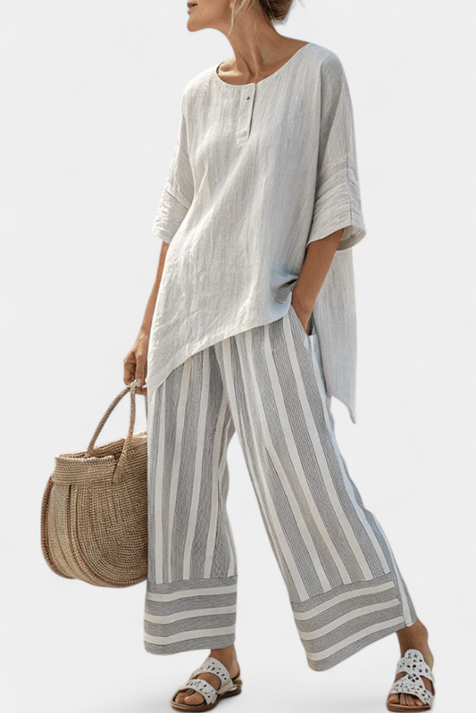 Talvora | Blusa Asimmetrica Elegante e Pantaloni Rayados